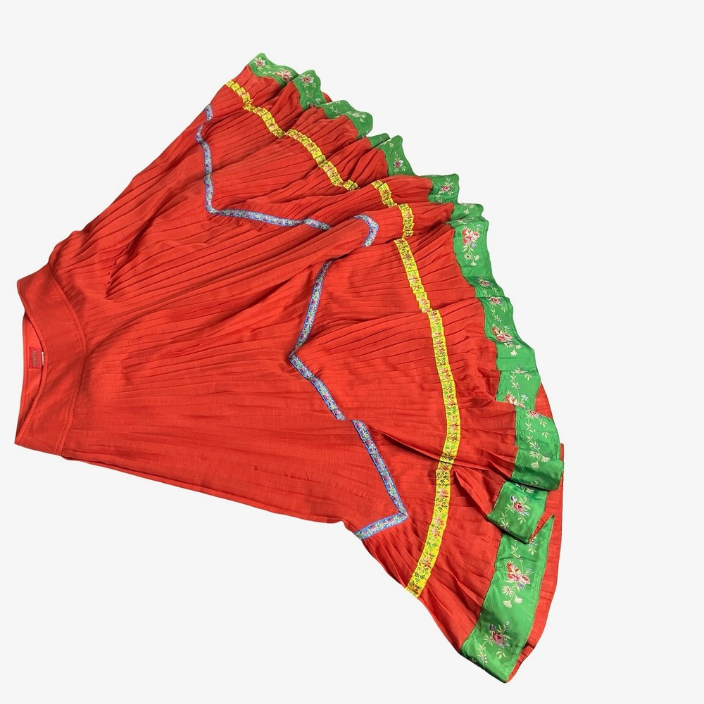 Kenzo Red Midi Skirt with Green Floral Border - Picture 13 of 16